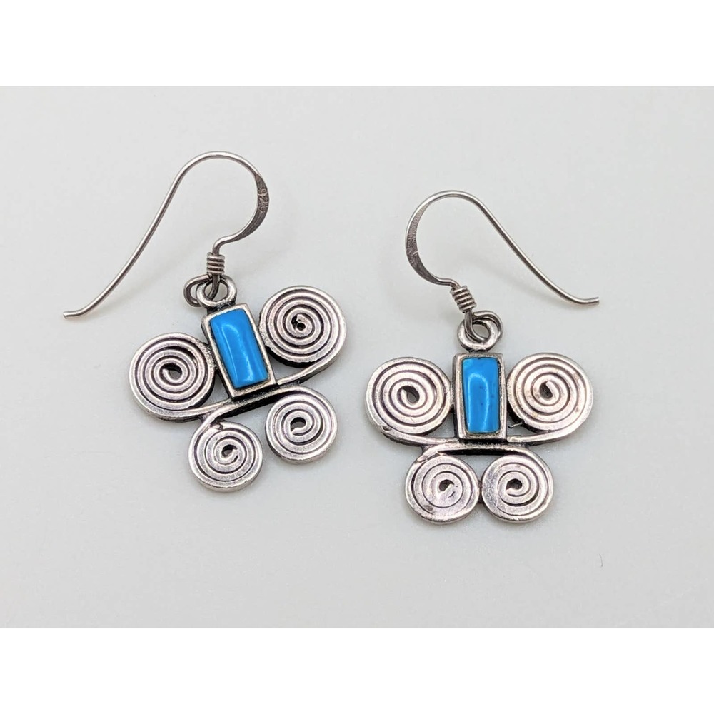 Sterling silver dangle drop spiral butterfly earrings rectangular howlite
